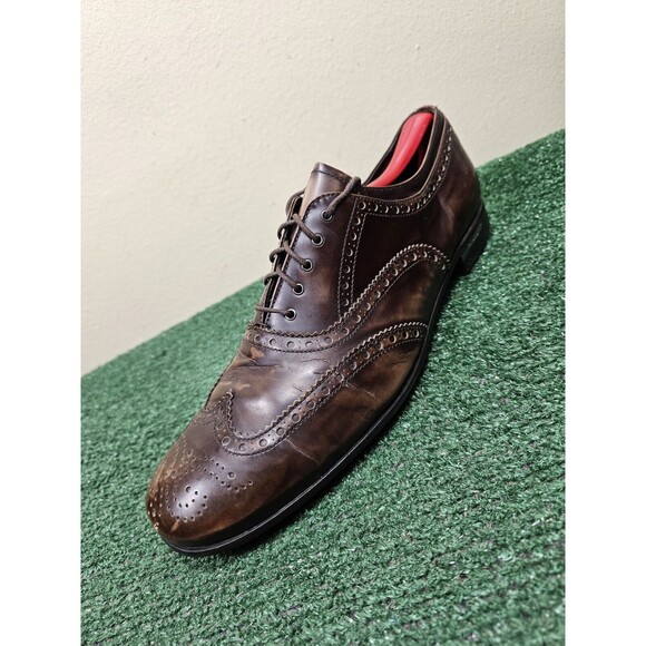 Prada 2EA038 Vintage Dark Brown Leather Wingtip Brogues Oxfords Shoes Mens 9 main image 5